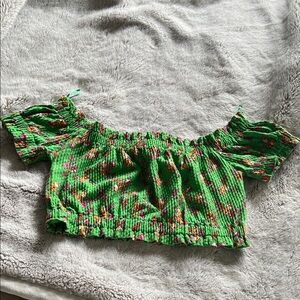 Topshop Green Floral Off-Shoulder Top
